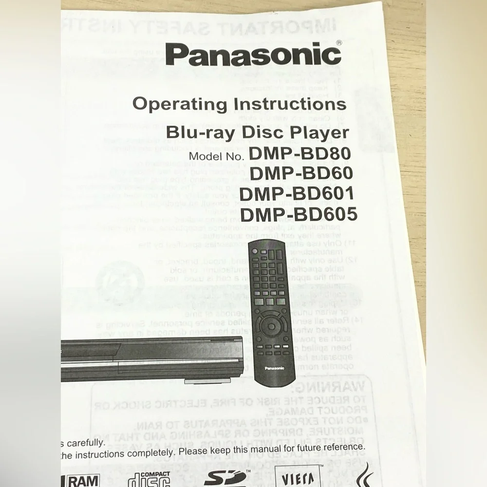 Panasonic DMP-BD55 Black Blu-ray DVD CD Player Original Remote Manual - Picture 5 of 16